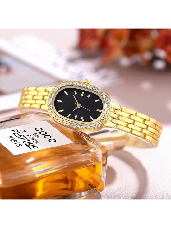 Women\'s Black And Gold Quartz Bracelet Solid Reloj Para Mujer Small Dainty Watch main image 5